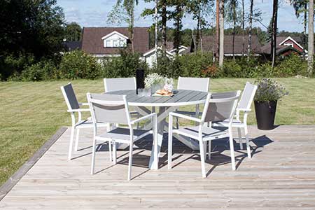 table ronde et chaise de jardin aluminium blanc et gris